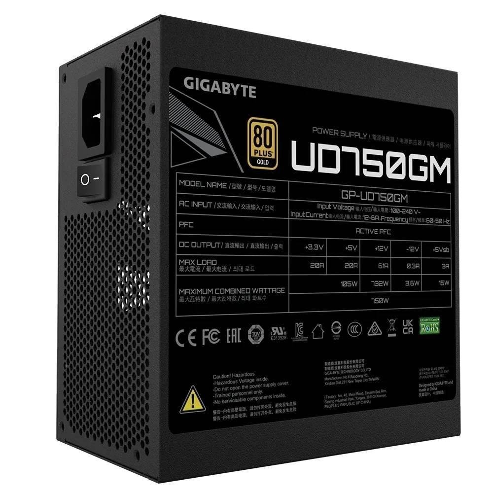 Imagem 3 de 5 do produto Fonte Gigabyte Ultra Durable UD750GM, 750W, 80 Plus Gold, Modular, PFC Ativo, Com Cabo, Preto - GP-UD750GM