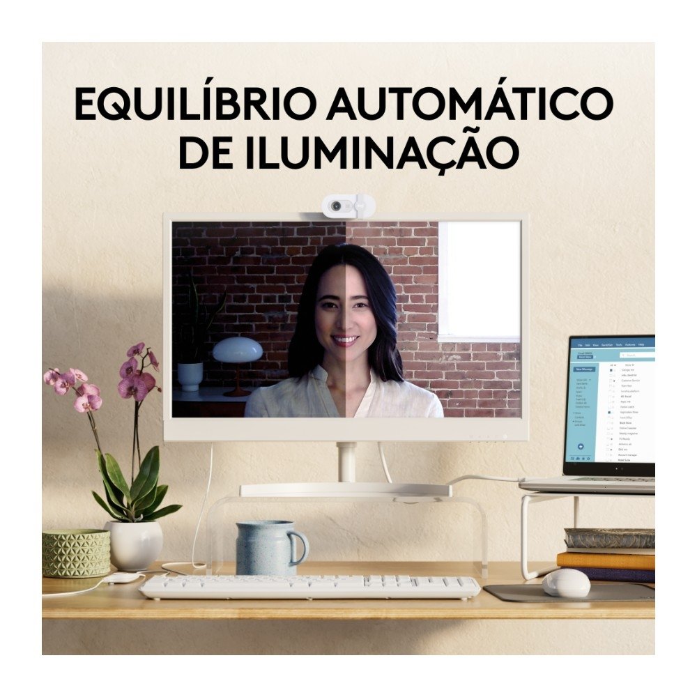 Imagem 4 de 10 do produto Webcam Logitech Brio 100 Full HD 30 FPS, Microfone, USB-A, Correção Automática, Branco - 960-001615