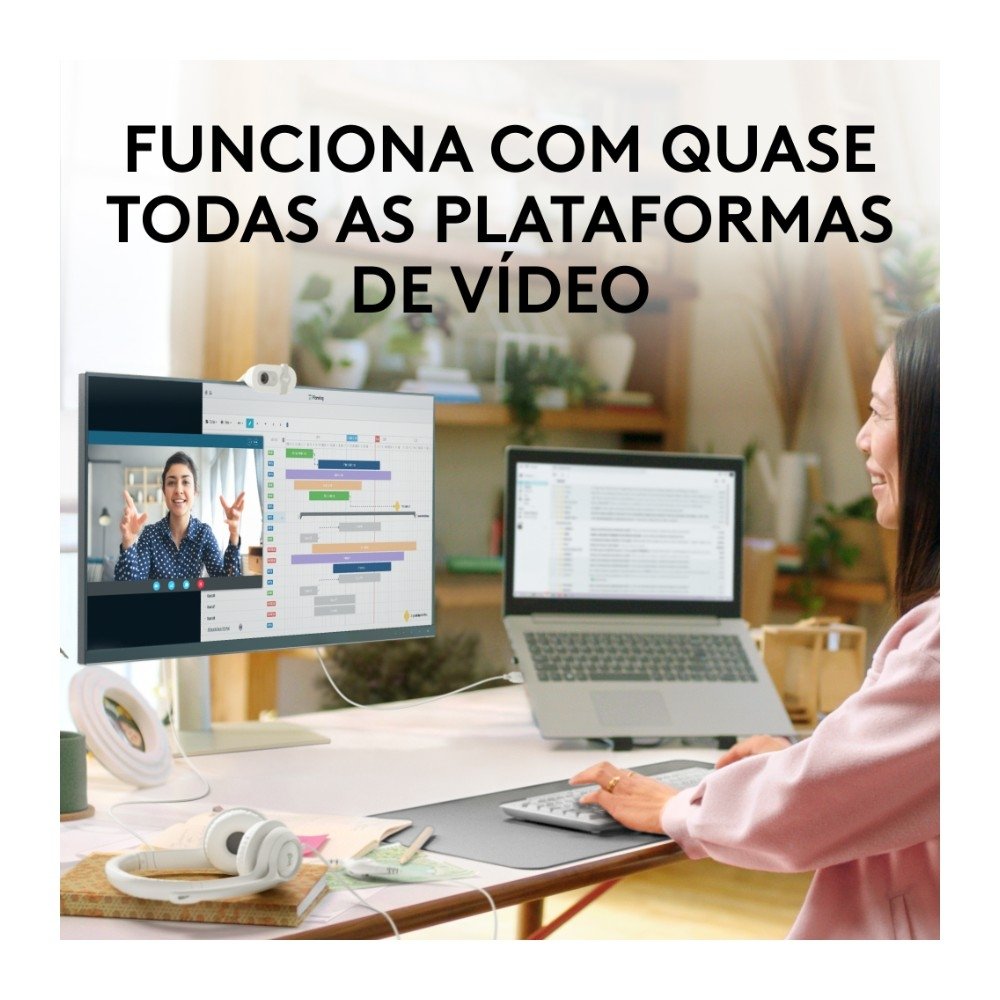 Imagem 8 de 10 do produto Webcam Logitech Brio 100 Full HD 30 FPS, Microfone, USB-A, Correção Automática, Branco - 960-001615