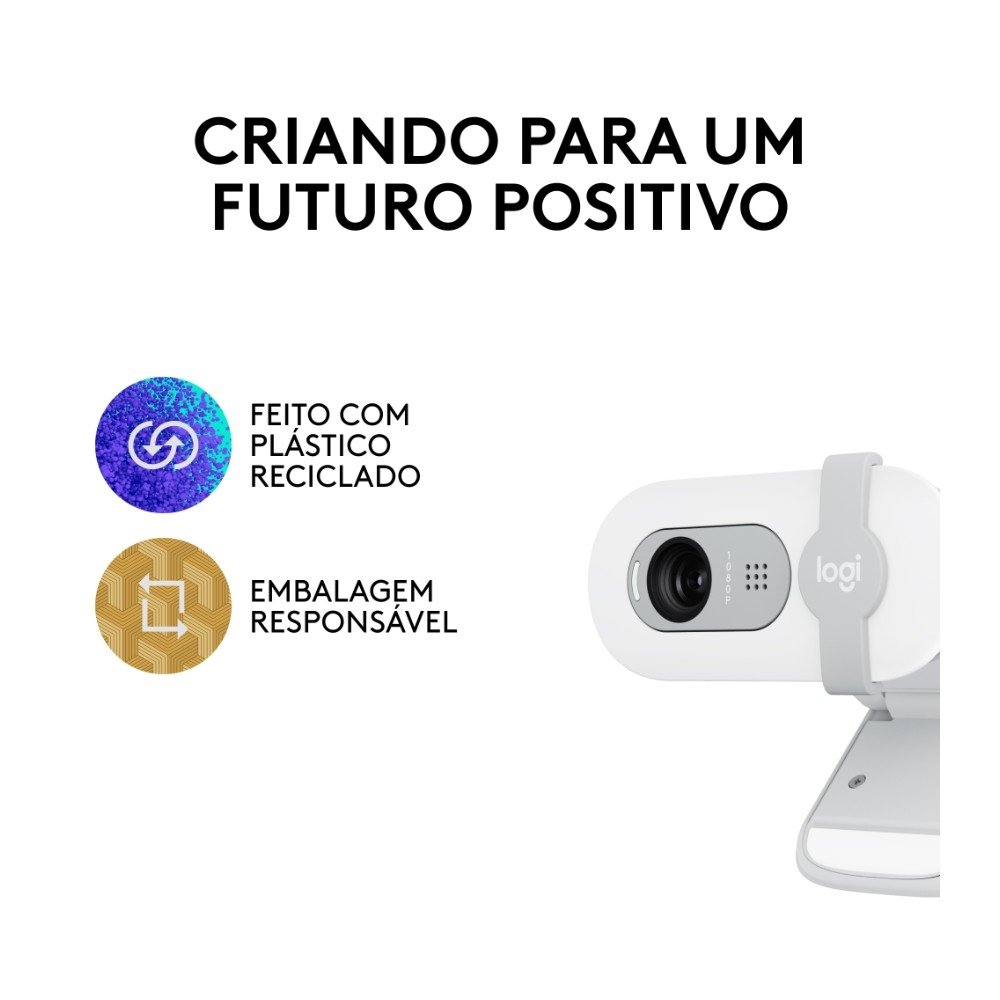 Imagem 10 de 10 do produto Webcam Logitech Brio 100 Full HD 30 FPS, Microfone, USB-A, Correção Automática, Branco - 960-001615