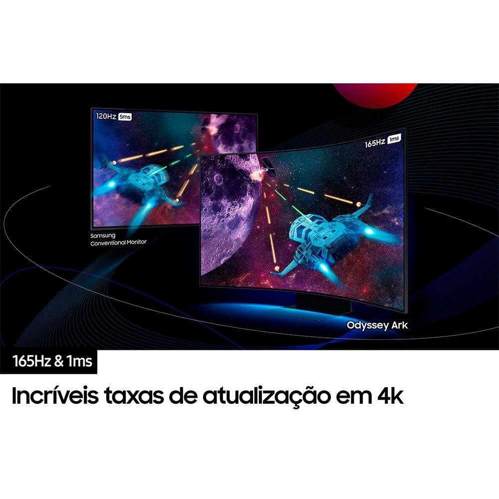 Imagem 8 de 9 do produto Monitor Gamer Curvo Samsung Odyssey Ark 55", 4K, 165Hz, 1ms, Gen 2, FreeSync Premium Pro, USB-C, Altura Ajustável, Som Integrado - LS55CG97WNLXZD