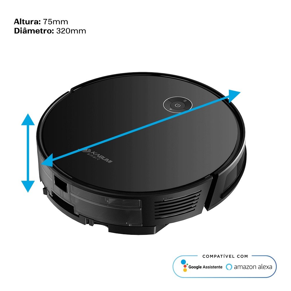 Imagem 3 de 5 do produto Robô Aspirador e Passa Pano KABUM! smart 550 - 3000Pa, Até 100min Bateria, Monitoramento em Tempo Real, Alexa/Google, Bivolt, Preto - KSAR550PT