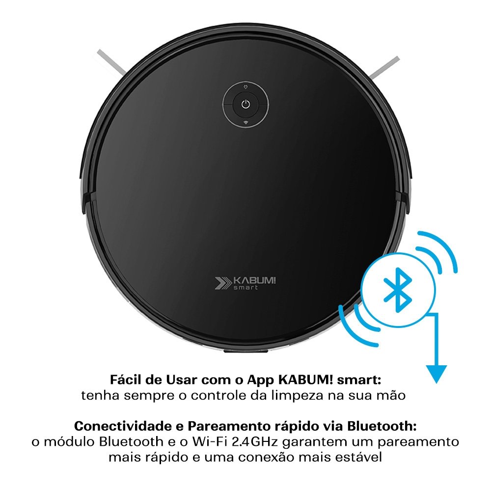 Imagem 4 de 5 do produto Robô Aspirador e Passa Pano KABUM! smart 550 - 3000Pa, Até 100min Bateria, Monitoramento em Tempo Real, Alexa/Google, Bivolt, Preto - KSAR550PT