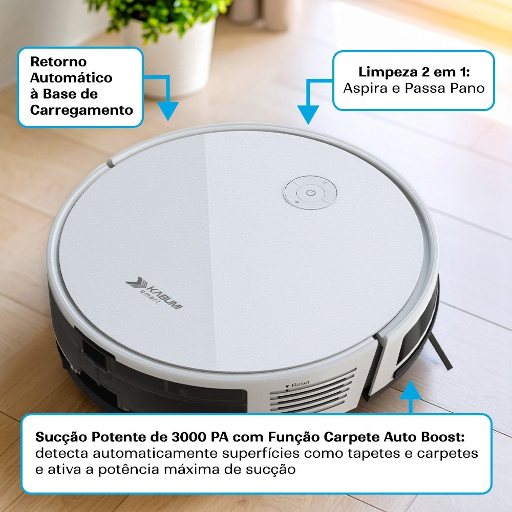 Robô Aspirador e Passa Pano Balão.info Smart 550 - 3000Pa, Até 100min Bateria, Monitoramento em Tempo Real, Alexa/Google, Bivolt, Branco - KSAR550BR - view 4