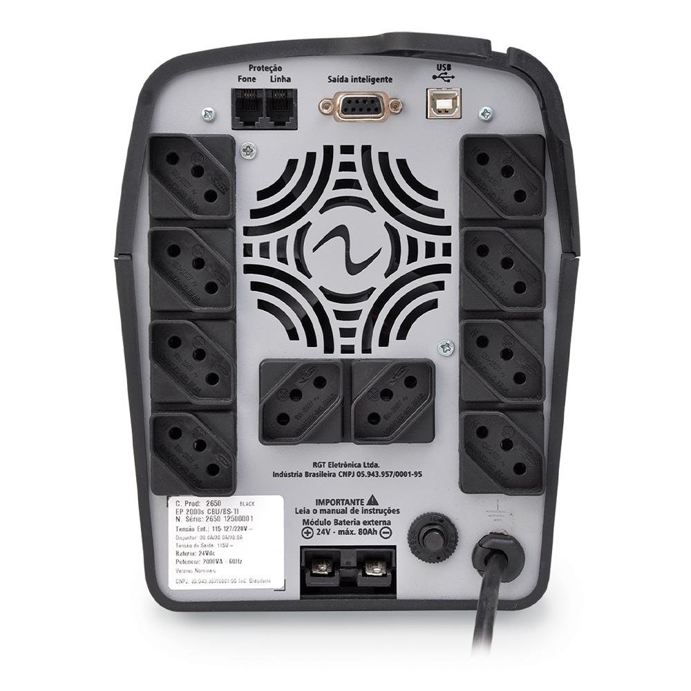 Nobreak Ragtech Senoidal NEP 3200VA CBU, Bivolt Aut, Saída 115V, 10 Tomadas, 2 Baterias, Expansão de bateria e USB - 4061 - view 2