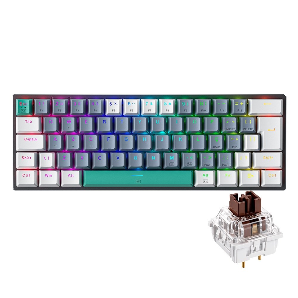 Teclado Mecânico Gamer Machenike K500-B61, RGB, Switch Huano Brown, Cinza - MAC-K500-B61GBR-WW Teclado Mecânico Gamer Machenike K500-B61, RGB, Switch Huano Brown, Cinza - MAC-K500-B61GBR-WW
