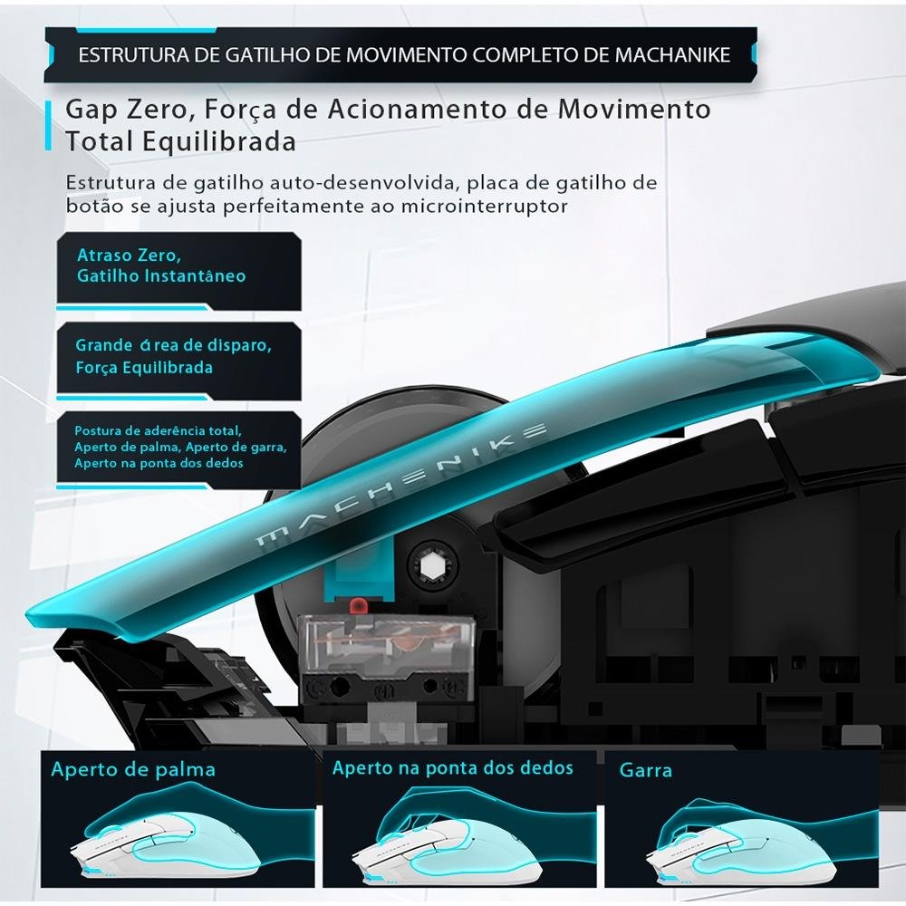 Mouse Gamer Machenike M7 Pro, Com fio, 12800 DPI, 6 botões, Branco - JJ02GL006 - view 12