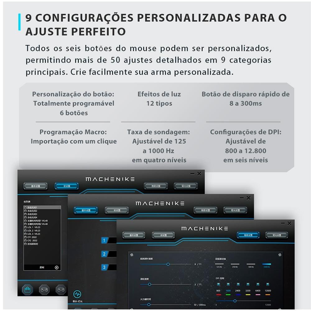 Imagem 11 de 14 do produto Mouse Gamer Machenike M7 Pro, Com fio, 12800 DPI, 6 botões, Preto - JJ02GP006