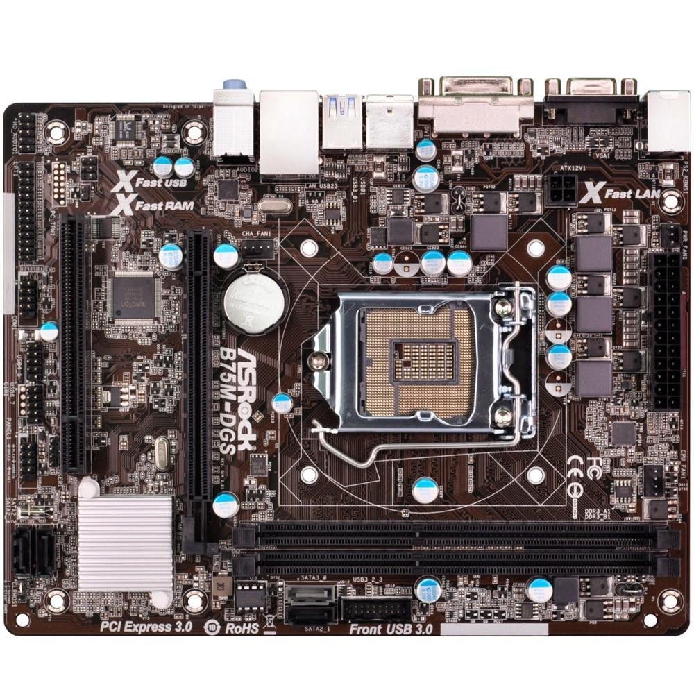 Placa-Mãe ASRock p/ Intel LGA 1155 mATX B75M-DGS R2.0 D-Sub, DVI-D