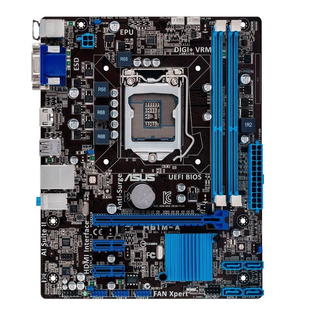Placa-Mãe ASUS p/ Intel LGA 1155 mATX H61M-A/BR, 2xDDR3 HDMI/DVI/ VGA, Digi+ VRM, PCI-x1, SATA 3GB/s, Rede Gigabit, Bios UEFI