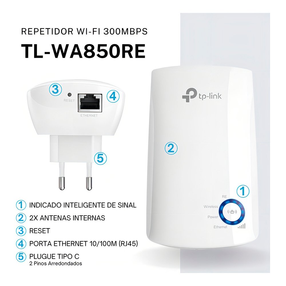 Repetidor Expansor TP-Link Wi-Fi Network, 300Mbps - TL-WA850RE Repetidor Expansor TP-Link Wi-Fi Network, 300Mbps - TL-WA850RE