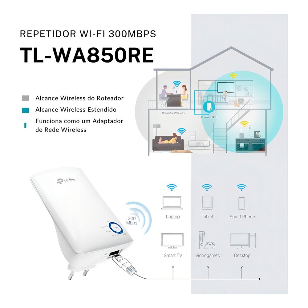 Repetidor Expansor TP-Link Wi-Fi Network, 300Mbps - TL-WA850RE Repetidor Expansor TP-Link Wi-Fi Network, 300Mbps - TL-WA850RE