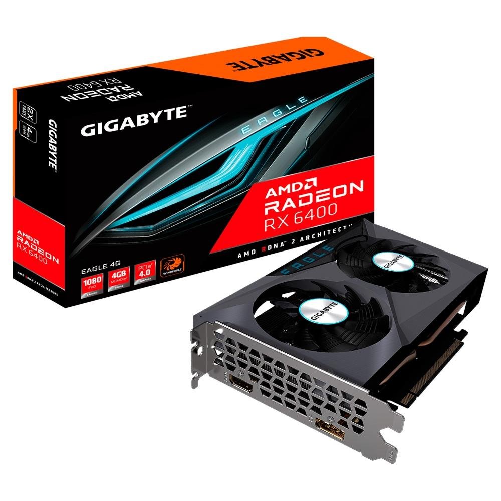 Placa de Vídeo Gigabyte RX 6400 EAGLE AMD, 4GB GDDR6 - GV-R64EAGLE-4GD Placa de Vídeo Gigabyte RX 6400 EAGLE AMD, 4GB GDDR6 - GV-R64EAGLE-4GD