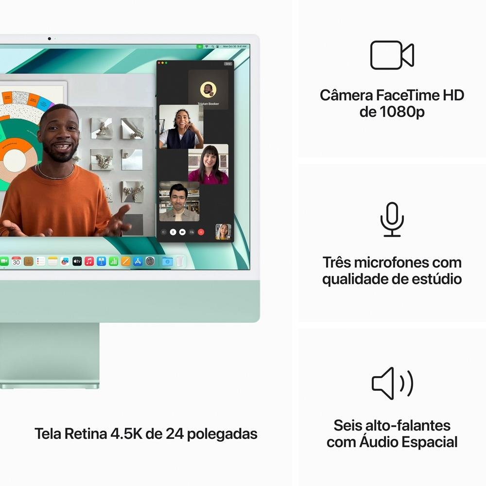 Imagem 5 de 9 do produto iMac Apple Tela Retina 24" 4.5K, Chip M3, CPU 8 Núcleos GPU 8  Núcleos, SSD 256GB, Verde - MQRA3BZ/A