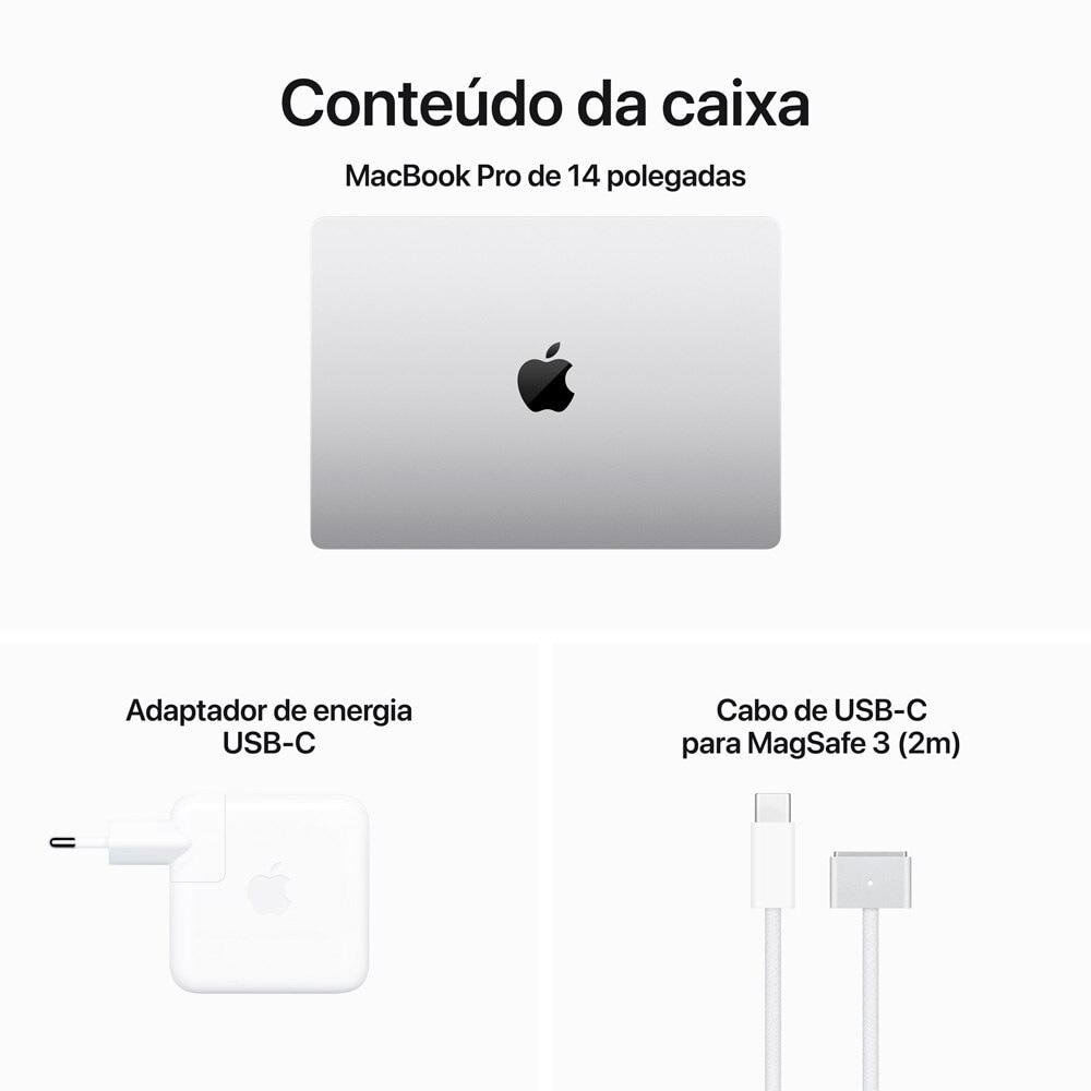 Imagem 10 de 10 do produto MacBook Pro Apple 14", M3, CPU 8 núcleos, GPU 10 Núcleos, 8GB RAM, SSD 1TB, Prateado - MR7K3BZ/A