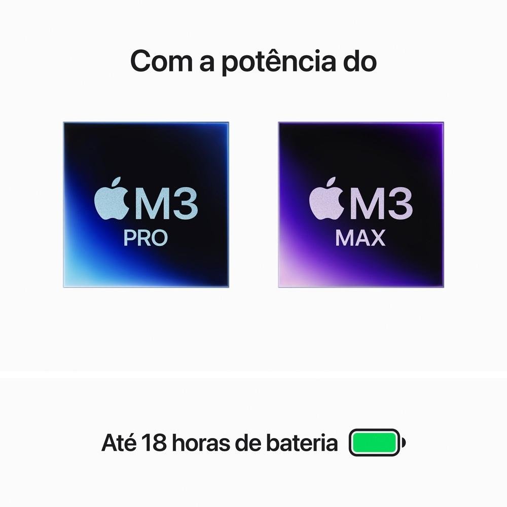 MacBook Pro Apple 14", M3 Pro, CPU 11 Núcleos, GPU 14 Núcleos, 18GB RAM, SSD 512GB, Preto Espacial - MRX33BZ/A MacBook Pro Apple 14", M3 Pro, CPU 11 Núcleos, GPU 14 Núcleos, 18GB RAM, SSD 512GB, Preto Espacial - MRX33BZ/A