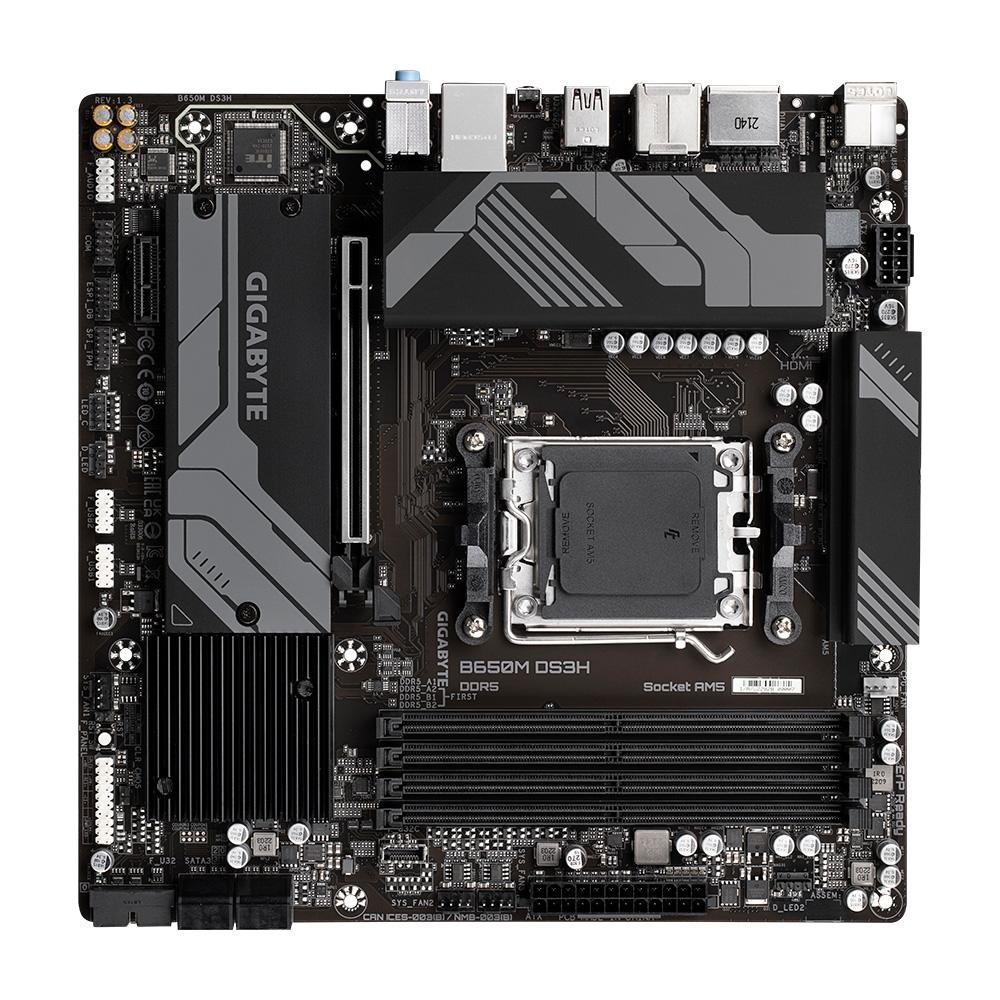 Imagem 2 de 4 do produto Placa-Mãe Gigabyte B650M DS3H Rev. 1.0, RGB, AMD, Micro ATX, DDR5, AM5, Preto - B650M DS3H
