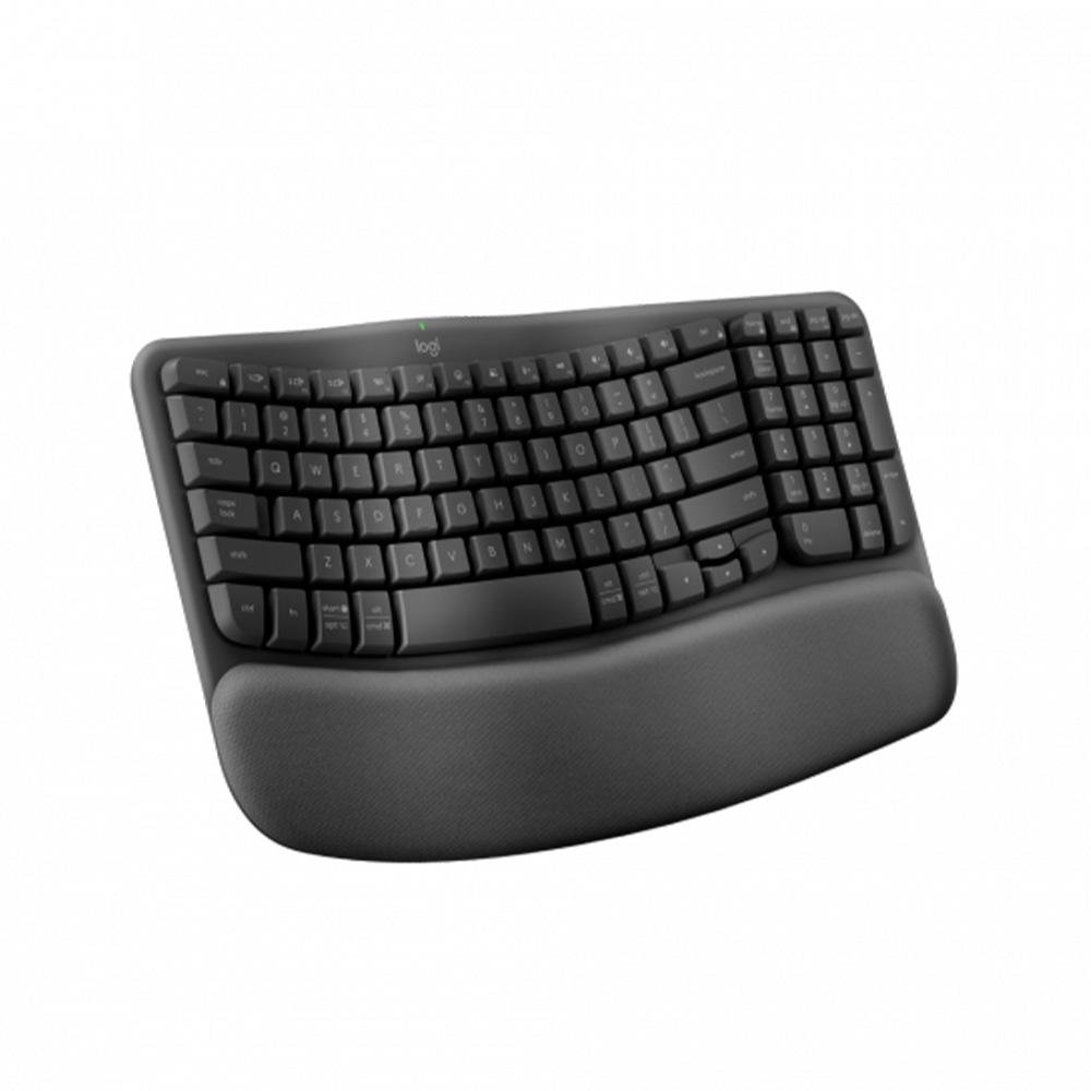 Imagem 2 de 13 do produto Teclado Sem Fio Logitech Wave Keys, Bluetooth, Layout US, Com Design Ondulado, Ergonômico, Grafite - 920-012281