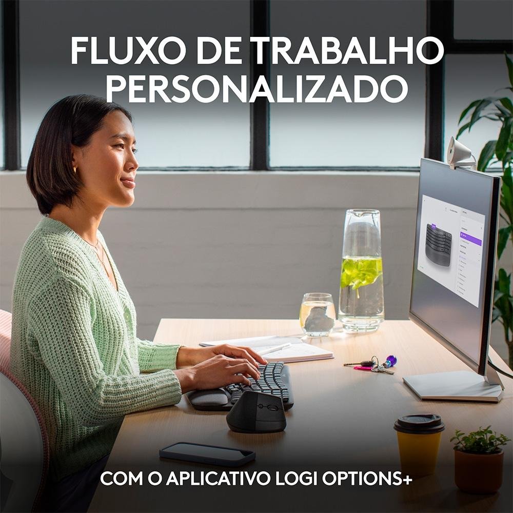 Imagem 10 de 13 do produto Teclado Sem Fio Logitech Wave Keys, Bluetooth, Layout US, Com Design Ondulado, Ergonômico, Grafite - 920-012281
