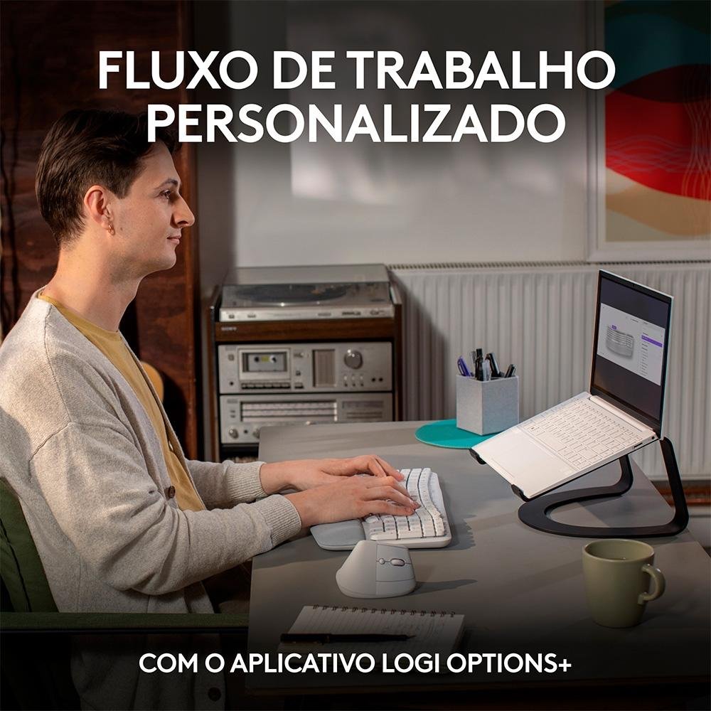 Imagem 8 de 12 do produto Teclado Sem Fio Logitech Wave Keys, Bluetooth, Layout US, Com Design Ondulado, Ergonômico, Branco - 920-012282