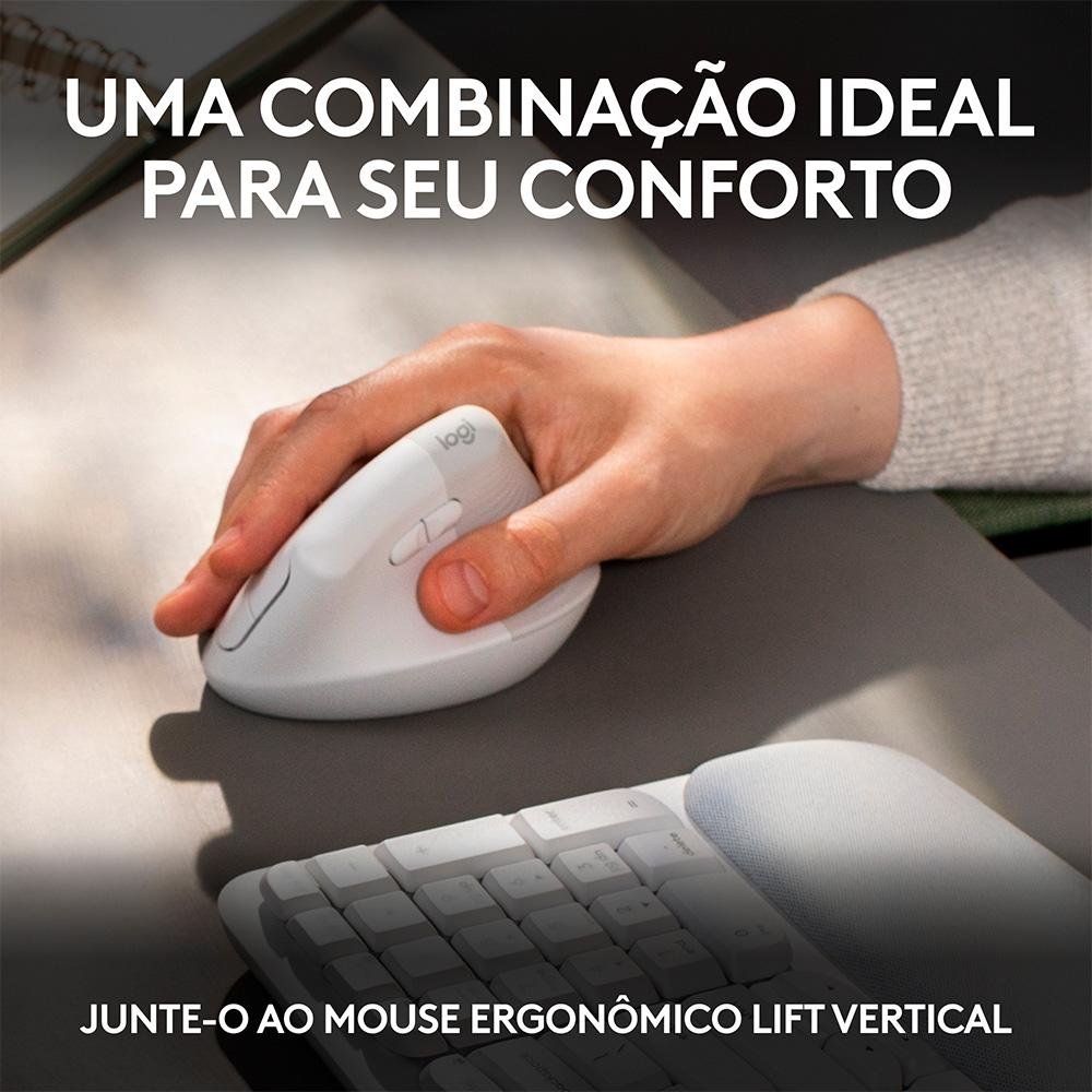 Imagem 10 de 12 do produto Teclado Sem Fio Logitech Wave Keys, Bluetooth, Layout US, Com Design Ondulado, Ergonômico, Branco - 920-012282