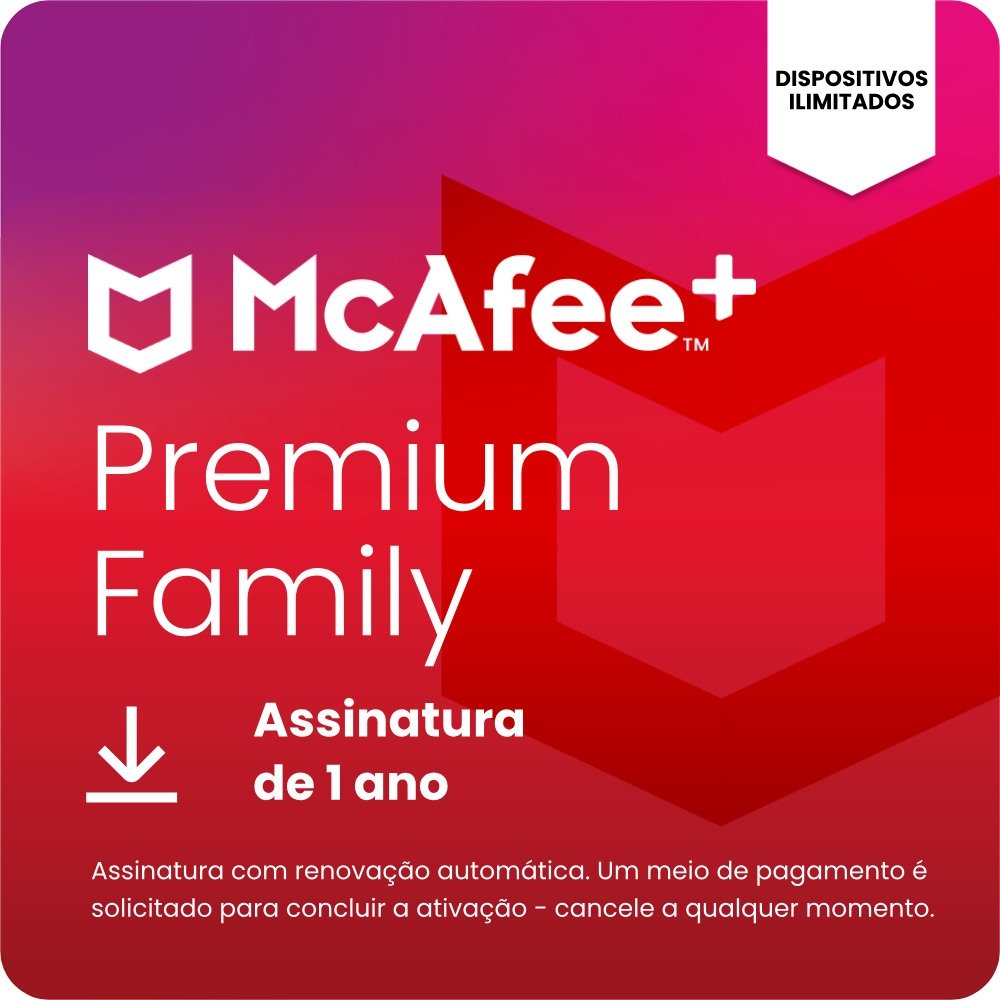 McAfee + Premium Family, Proteção para Dispositivos Ilimitados, 1 Ano - MPP31BNRURPFD