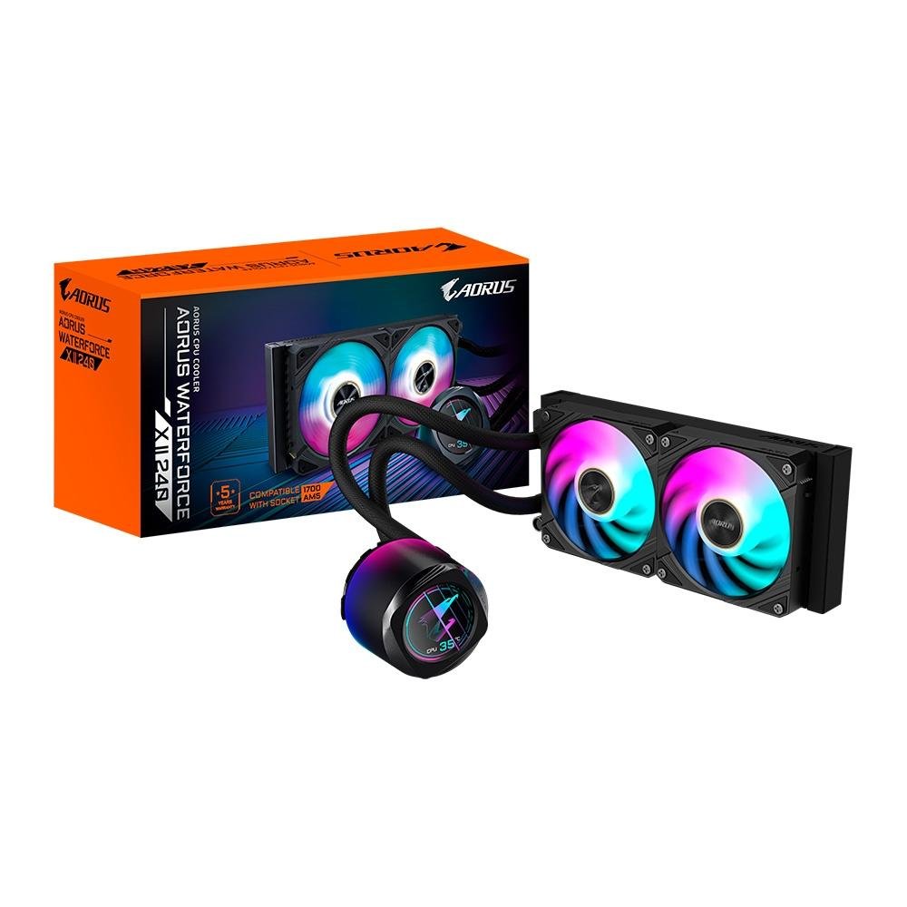 Water Cooler Gigabyte Aorus 240, RGB, 240mm, AMD/Intel, com Display LCD, Preto - GP-AORUS WATERFORCE X II 240 Water Cooler Gigabyte Aorus 240, RGB, 240mm, AMD/Intel, com Display LCD, Preto - GP-AORUS WATERFORCE X II 240