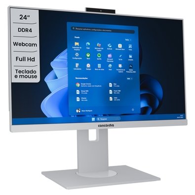"Computador All In One Concórdia 23.8"" Full HD, Pentium G6400, 4GB DDR4, SSD 120GB, Webcam, Wi-Fi, Windows 11 Pro, Branco"