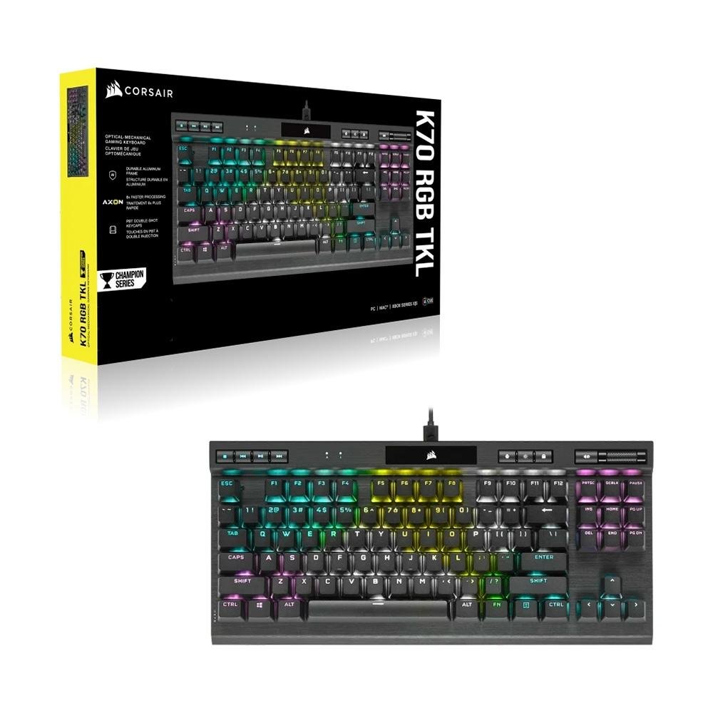 Teclado Mecânico Gamer Corsair K70 RGB, TKL Champion Series, Corsair OPX, Preto PBT Keycaps, Anti-Ghosting, US - CH-911901A-NA Teclado Mecânico Gamer Corsair K70 RGB, TKL Champion Series, Corsair OPX, Preto PBT Keycaps, Anti-Ghosting, US - CH-911901A-NA