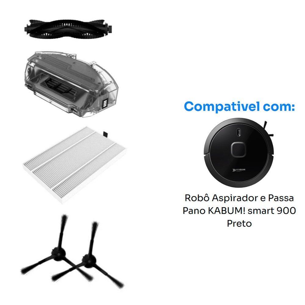 Kit reposição para Robô Aspirador Balão.info! smart 900, Preto - 1 Escova Rotativa +1 Filtro HEPA +2 Escovas Laterais + 1 Reservatório - ( Balão.info - foto 2