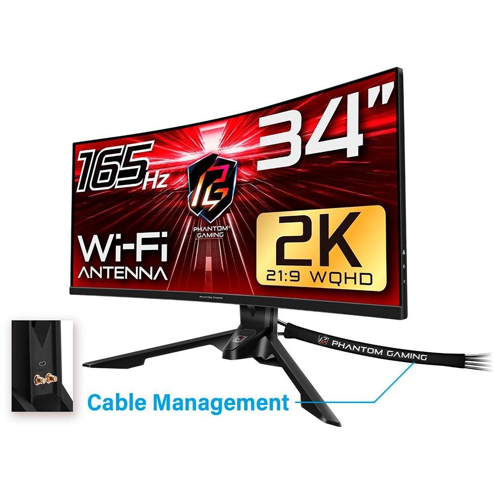 Monitor Gamer Curvo AsRock 34", 165Hz, WQHD, 1ms, DisplayPort e HDMI, HDR, FreeSync, 115% sRGB - PG34WQ15R3A Monitor Gamer Curvo AsRock 34", 165Hz, WQHD, 1ms, DisplayPort e HDMI, HDR, FreeSync, 115% sRGB - PG34WQ15R3A