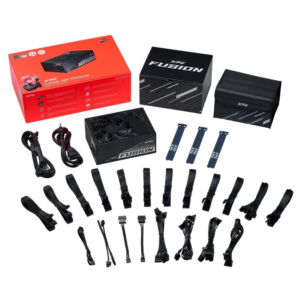Fonte XPG Fusion 1600T-BKCBR, 1600W, 80 Plus Titanium, Modular, PFC Ativo, Preto - 75261087 Fonte XPG Fusion 1600T-BKCBR, 1600W, 80 Plus Titanium, Modular, PFC Ativo, Preto - 75261087