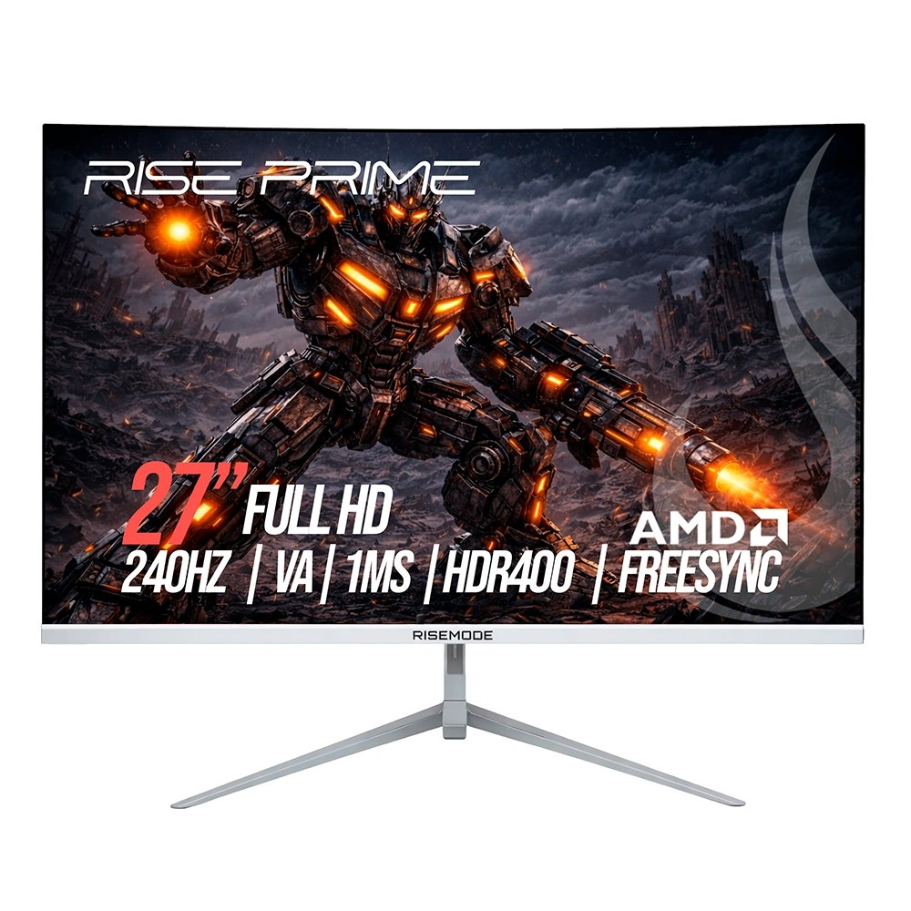 Monitor Gamer Curvo Rise Mode Prime 27, Full HD, 240Hz, 1ms, VA, FreeSync, HDR 400, HDMI e DisplayPort, Branco - RM-MOG-27C240FH-W