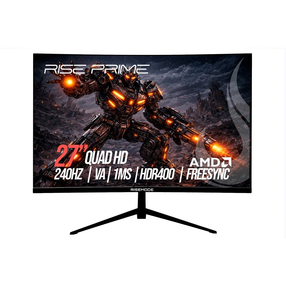 "Monitor Gamer Curvo Rise Mode Prime 27"", QHD, 240Hz, 1ms, VA, FreeSync, HDR 400, HDMI e DisplayPort, Preto - RM-MOG-27C2402K-B"