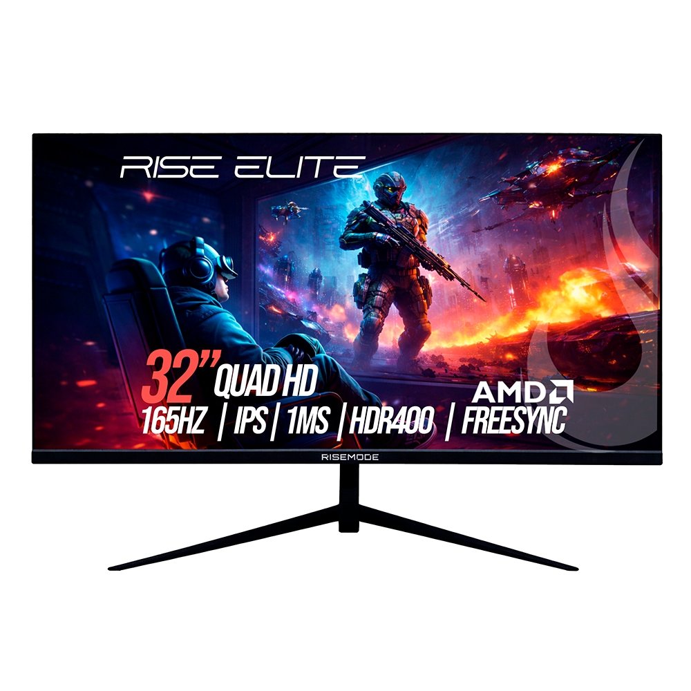 "Monitor Gamer Rise Mode Elite 32"", QHD, 165Hz, 1ms, IPS, FreeSync, HDR 400, Preto, HDMI e DisplayPort, sRGB 99%, Suporte Vesa - RM-MOG-32F1652K-B"