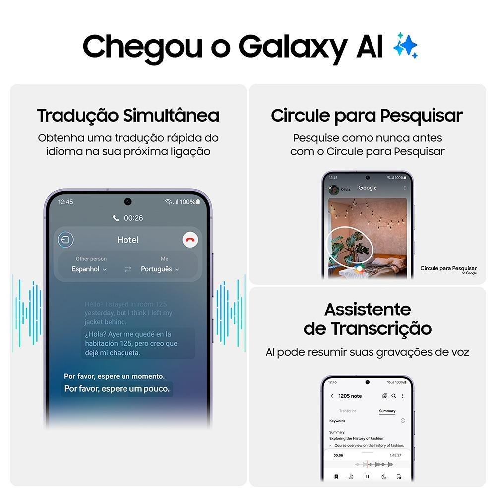 Imagem 4 de 11 do produto Smartphone Samsung Galaxy S24, Galaxy AI, Câmera Tripla 50MP, Tela de 6.2" 1-120Hz, 256GB, 8GB de RAM, eSIM, Violeta - SM-S921BZVSZTO