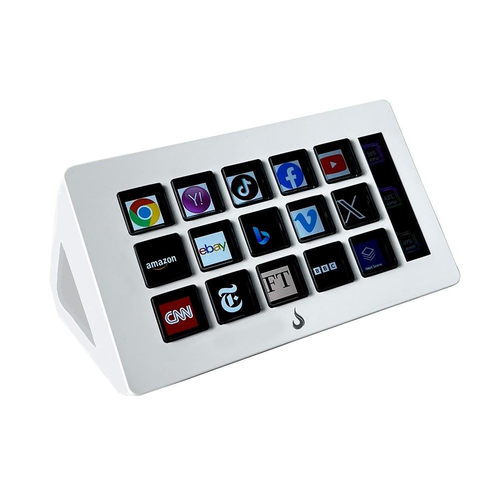 Mesa Controladora de Stream Rise Mode Vision 01, 15 Teclas LCD, Atalhos Personalizáveis, Branco - RM-MC-01-W