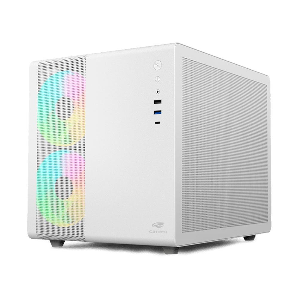 Imagem 2 de 4 do produto Gabinete Gamer C3Tech Gaming Aquarius MT-G710WH, Mini Tower, Micro ATX, Lateral em Vidro Temperado, Sem FANs, Branco - MT-G710WH