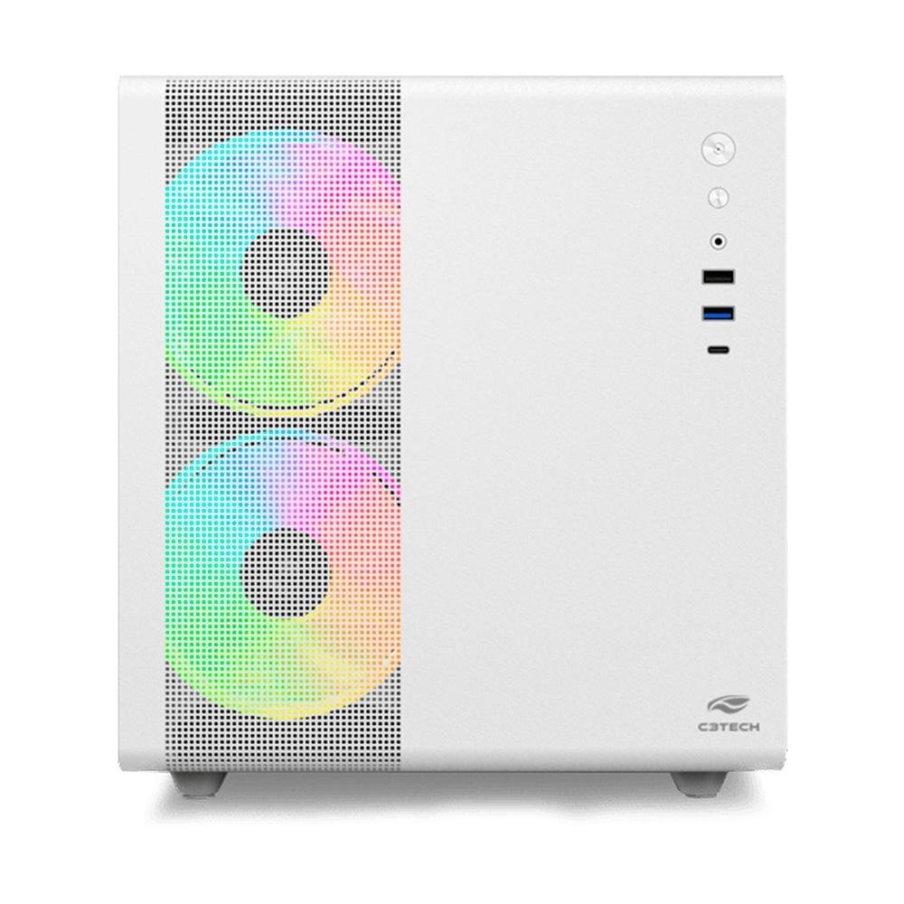 Imagem 3 de 4 do produto Gabinete Gamer C3Tech Gaming Aquarius MT-G710WH, Mini Tower, Micro ATX, Lateral em Vidro Temperado, Sem FANs, Branco - MT-G710WH