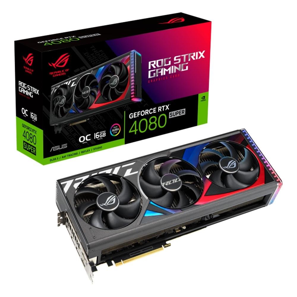 Placa de Vídeo RTX 4080 Super ROG Strix OC Edition O16G ASUS NVIDIA GeForce, 16GB GDDR6X, DLSS, Ray Tracing - 90YV0KB0-M0NA00 Placa de Vídeo RTX 4080 Super ROG Strix OC Edition O16G ASUS NVIDIA GeForce, 16GB GDDR6X, DLSS, Ray Tracing - 90YV0KB0-M0NA00