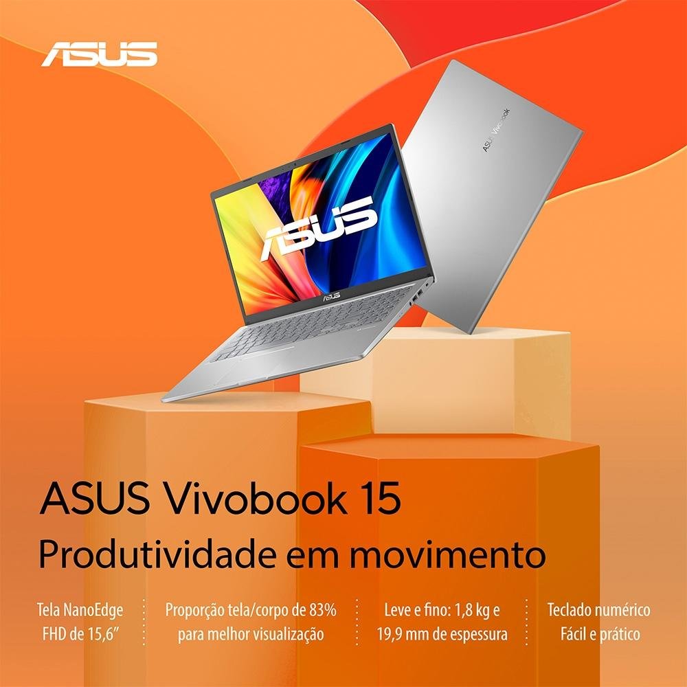 Notebook ASUS Vivobook 15, Intel Pentium Gold 7505, 4GB RAM, SSD 128GB, 15.6" FHD, W11 Home, Prata Metálico - X1500EA-EJ4239WS