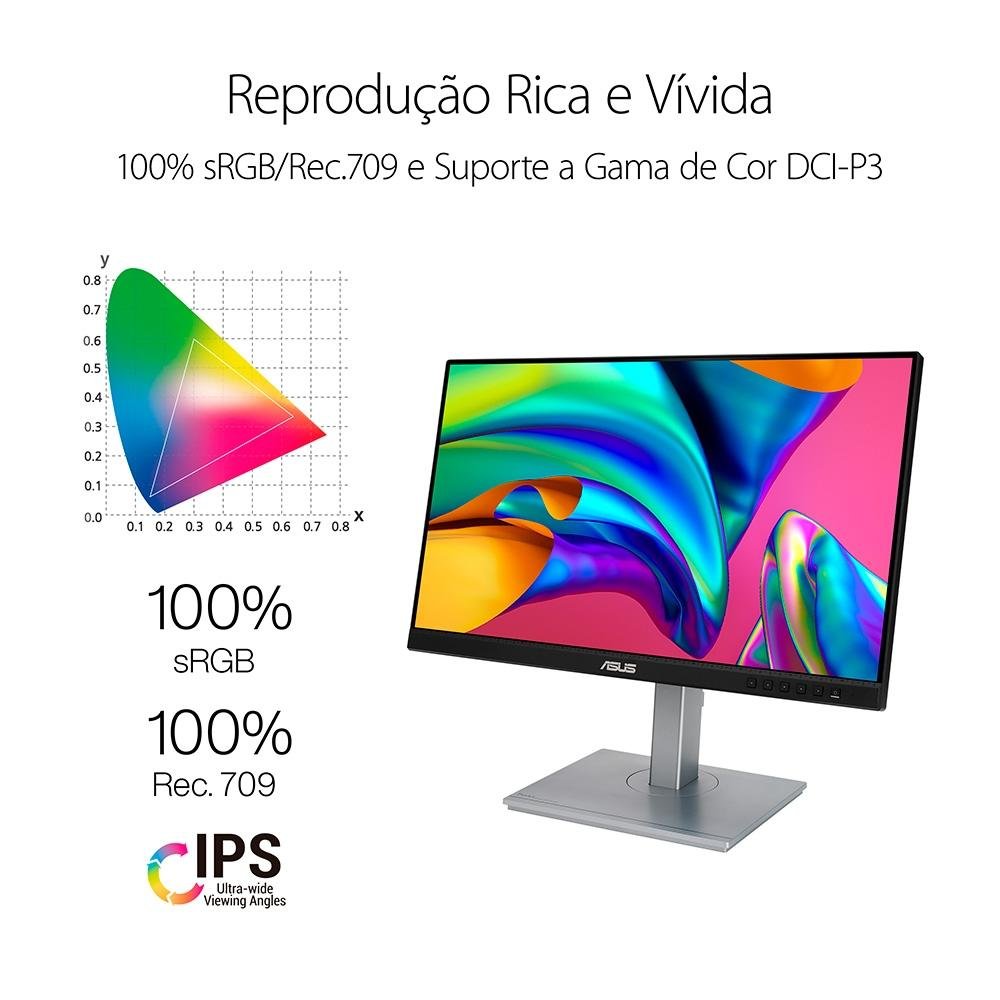 Monitor Profissional ASUS ProArt 24", Full HD, IPS, Altura Ajustável, USB-C, Som Integrado - PA247CV