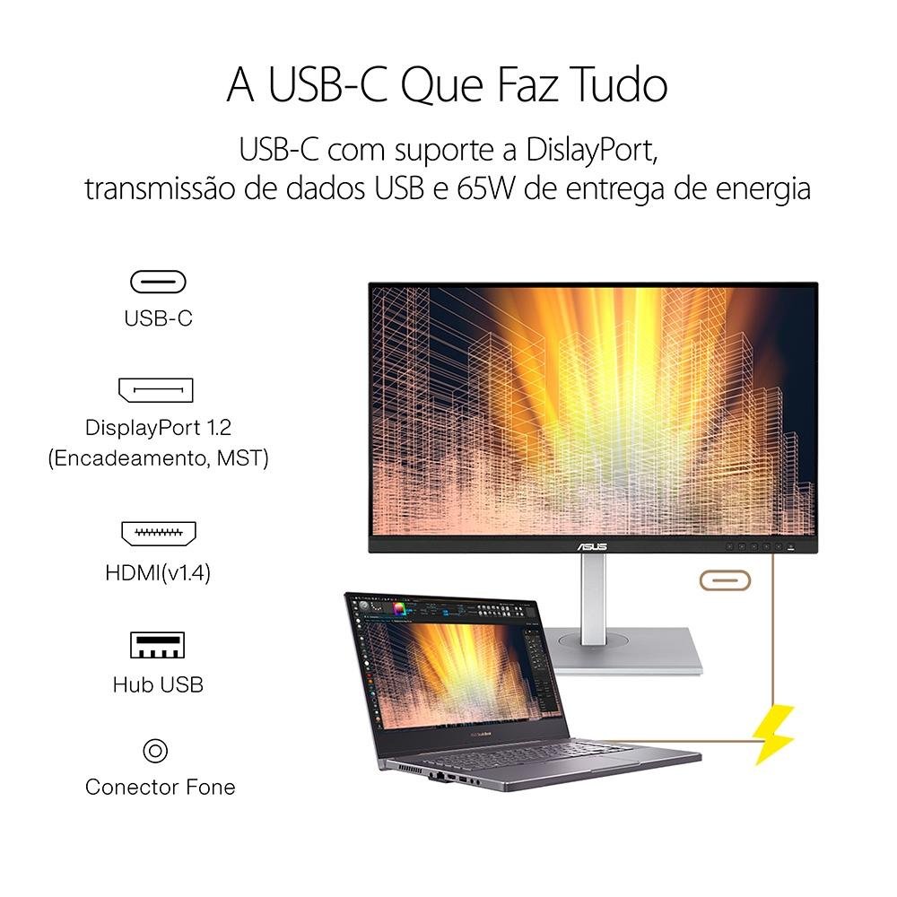 Monitor Profissional ASUS ProArt 24", Full HD, IPS, Altura Ajustável, USB-C, Som Integrado - PA247CV