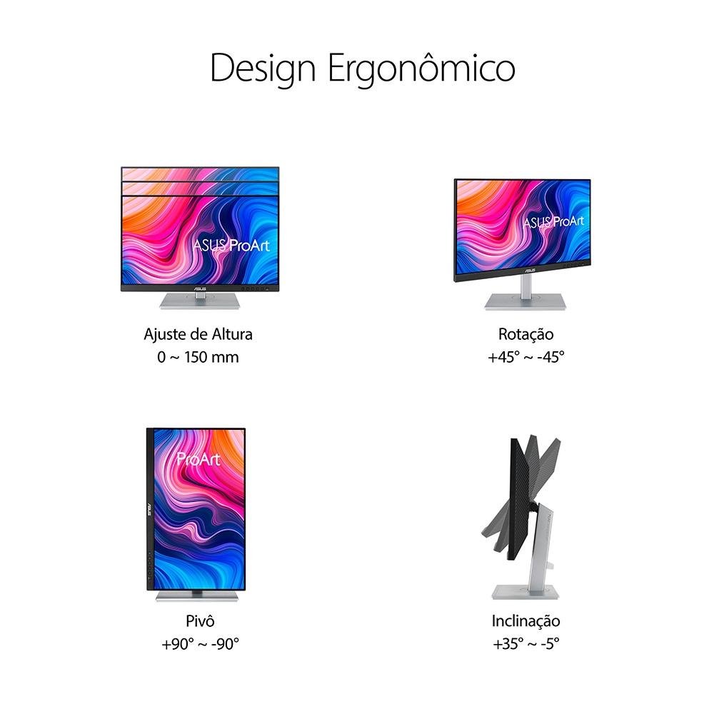 Monitor Profissional ASUS ProArt 24", Full HD, IPS, Altura Ajustável, USB-C, Som Integrado - PA247CV