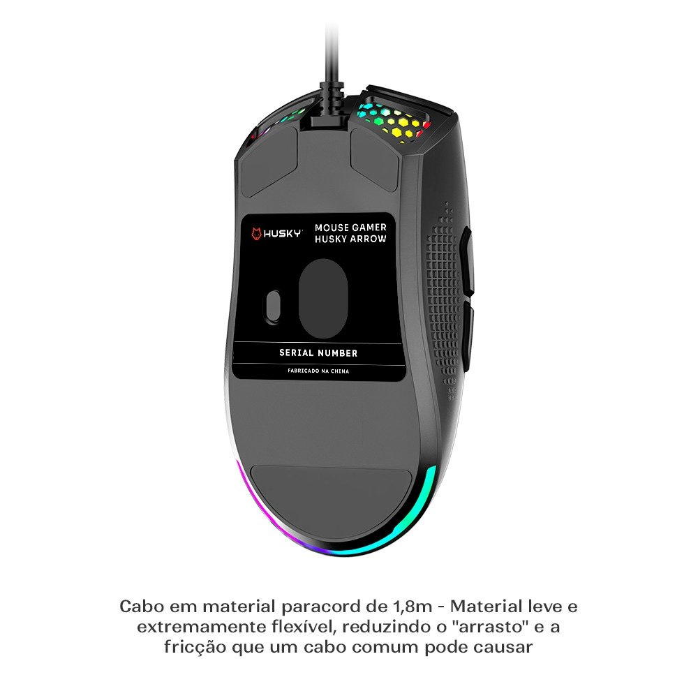 Mouse Gamer Husky Arrow, RGB, 16000 DPI, 7 Botões, Preto - HMS300PT