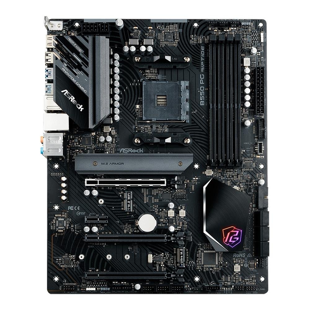 Imagem 2 de 4 do produto Placa-Mãe ASRock Phantom Gaming B550 PG Riptide, AMD B550 , ATX, DDR4, Preto - 90-MXBGH