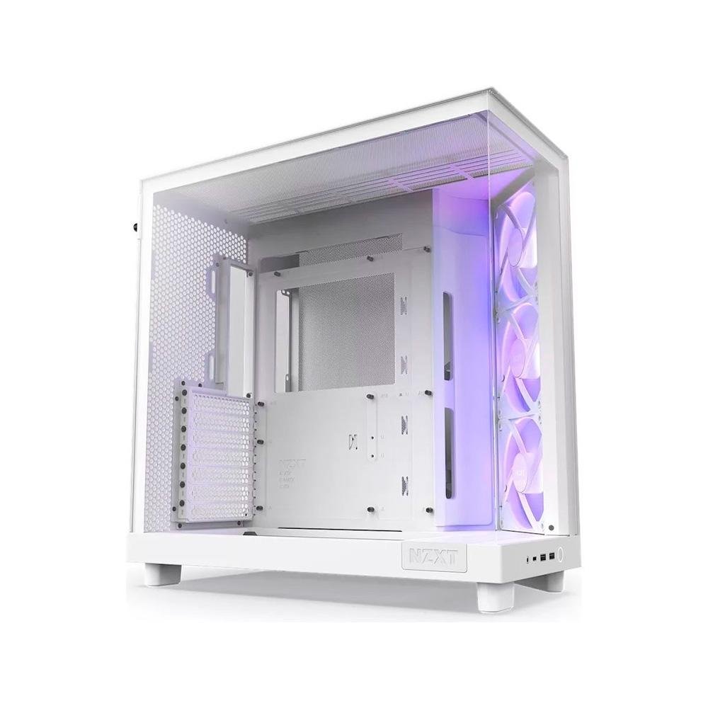Gabinete Gamer NZXT H6 Flow Edition, Mid Tower, RGB,  ATX, Lateral em Vidro, Com Fans, Branco - CC-H61FW-R1