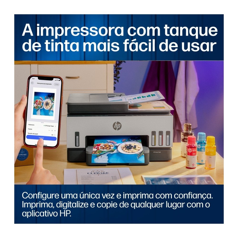 Impressora Multifuncional HP Smart Tank 754 Wi-Fi - Tanque de Tinta Colorida Duplex USB Bluetooth (2H0A6A) Impressora Multifuncional HP Smart Tank 754 Wi-Fi - Tanque de Tinta Colorida Duplex USB Bluetooth (2H0A6A)