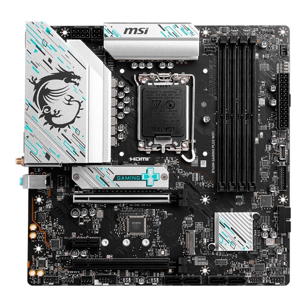 Placa-Mãe MSI B760M Gaming Plus, Intel LGA 1700, M-ATX, DDR5, Wi-Fi, Preto - B760M GAMING PLUS WIFI - view 2