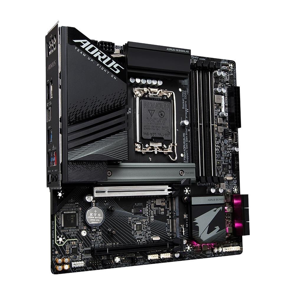 Imagem 4 de 6 do produto Placa-Mãe Gigabyte Z790M Aorus Elite Rev 1.1, LGA 1700,  mATX, DDR5, Preto - Z790M AORUS ELITE